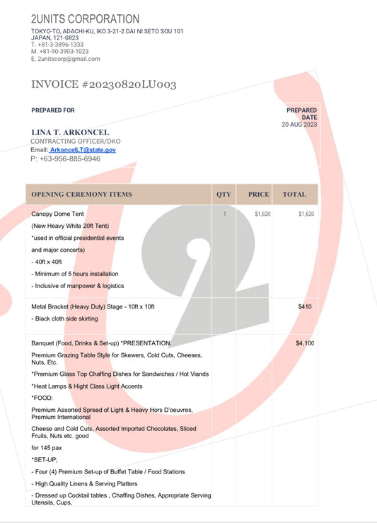 INVOICE #20230820LU003